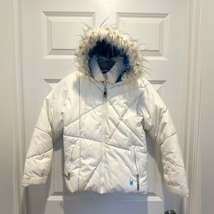 Spyder White Ski Jacket with Faux Fur Hood